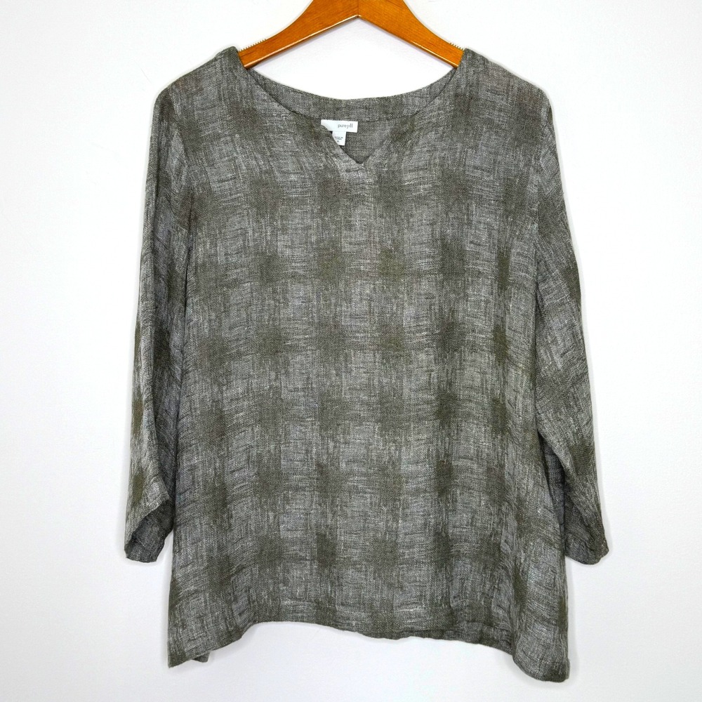 PureJill Linen/polyester green 3/4 sleeve top Size XL